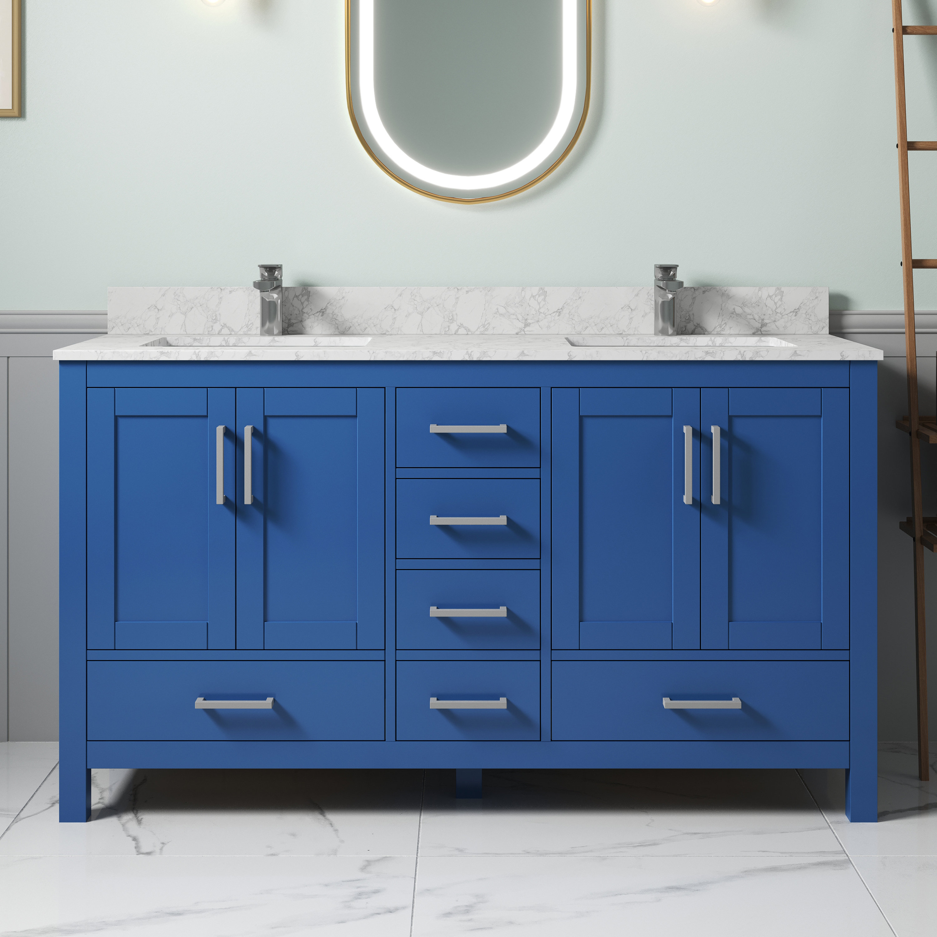 Hokku Designs 60" Blue Bathroom Vanity: Two Stain-Resistant Solid
